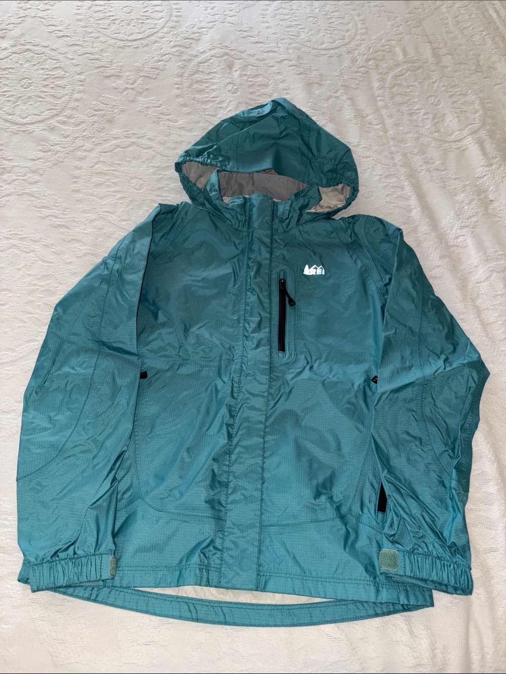 REI Girls Teal Hooded Outdoor Shell Jacket EUC See Measurements No Tag